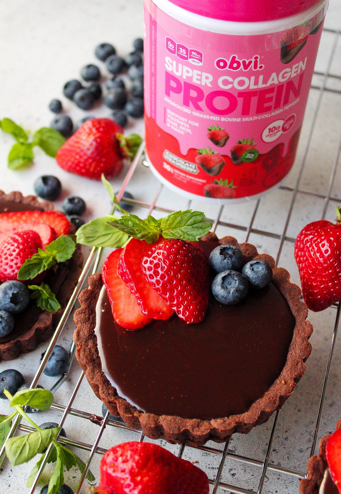 Mini Chocolate Tarts with Chocolate Strawberry Super Collagen Protein