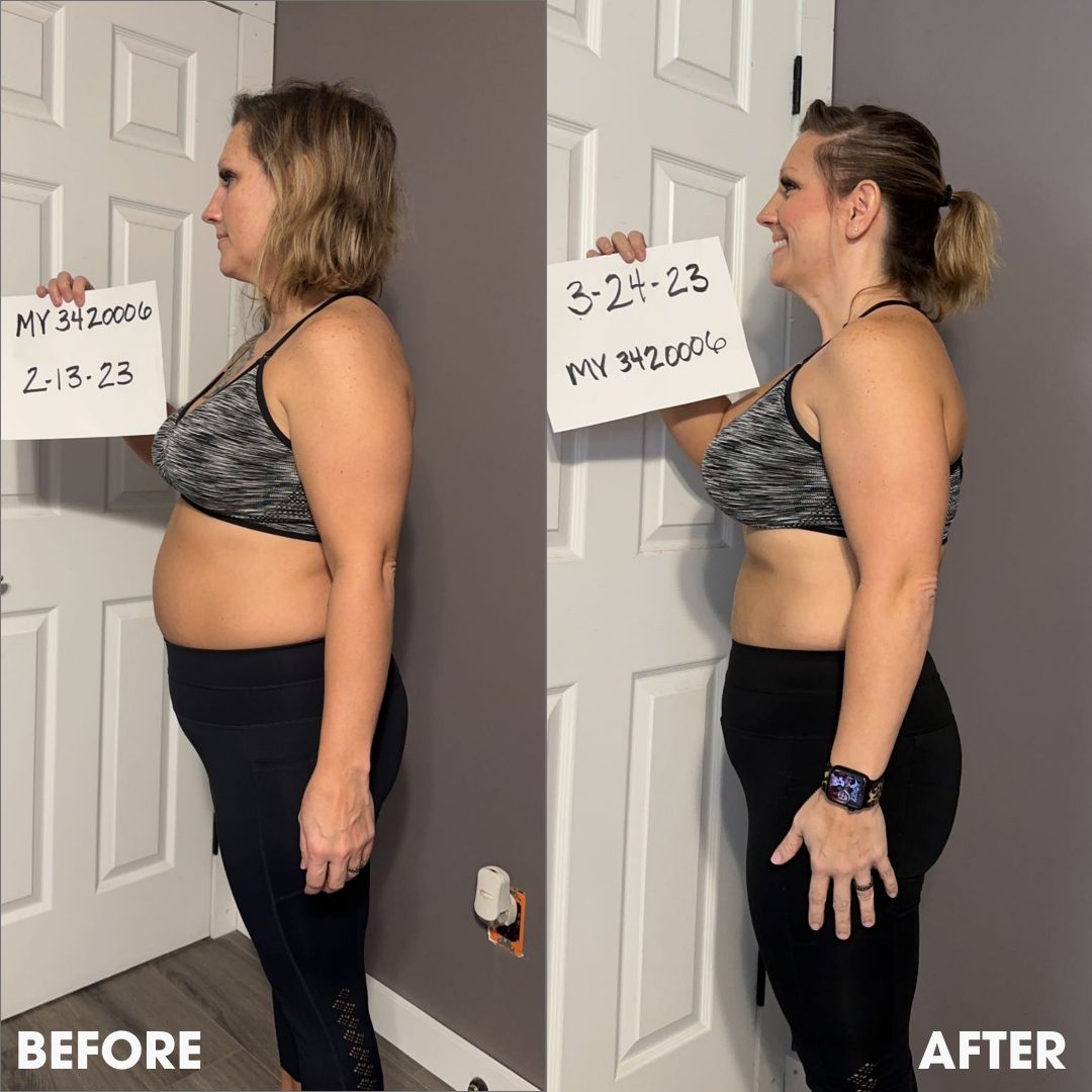Before and after transformation photos from a real Obvi community member