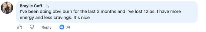 Braylie Goff: I've been doing obvi burn for the last 3 months and I've lost 12lbs. I have more energy and less cravings. It's nice
